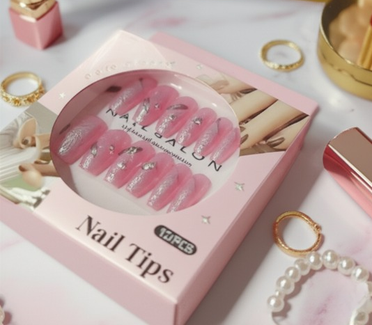 Luxury Pink Nail Tips Set – 12 PCS False Nails with Glitter &amp;amp; Rhinestone Design | Elegant Salon-Style Press-On Nails for Parties, Weddings &amp;amp; Everyday Fashion