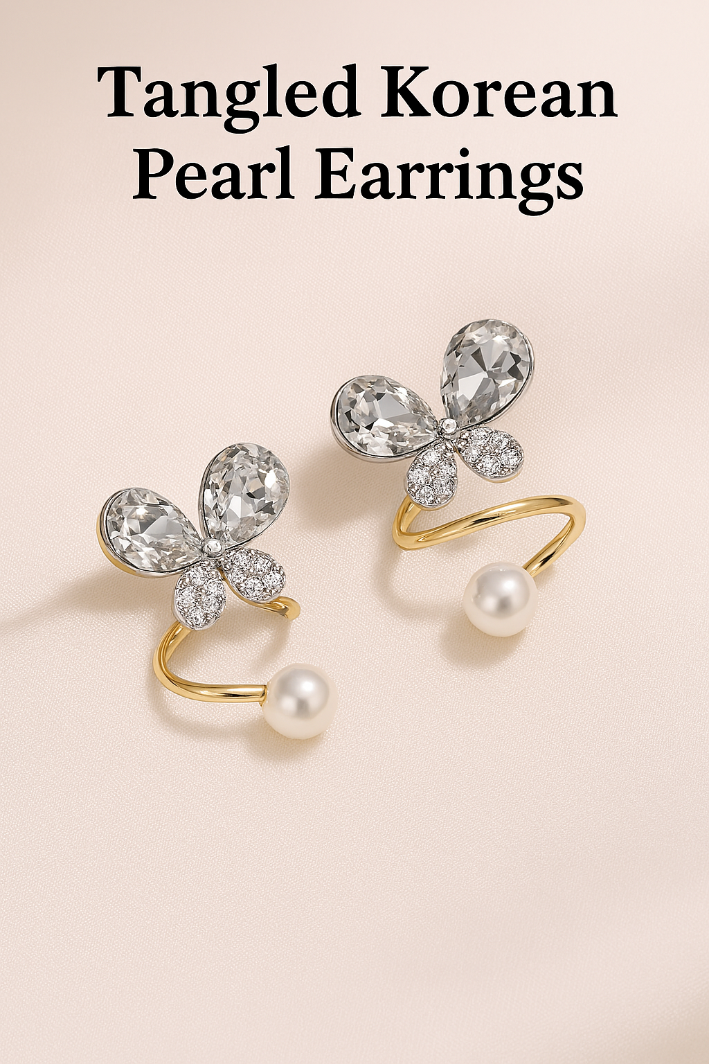 Tangled Korean Pearl Earrings – Golden Silver (PQT-994) View Gallery - Pakistan