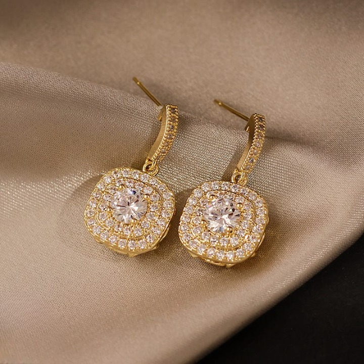 PJT-990 beautifull Sparkling Korean Zircon Earrings – Chic &amp;amp; Timeless Design Available In Golden And Silver Color