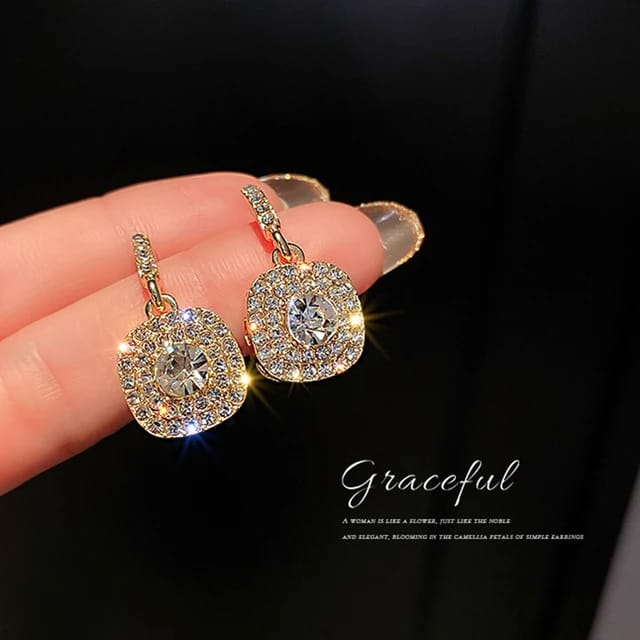 PJT-990 beautifull Sparkling Korean Zircon Earrings – Chic &amp; Timeless Design Available In Golden And Silver Color View Gallery - Pakistan