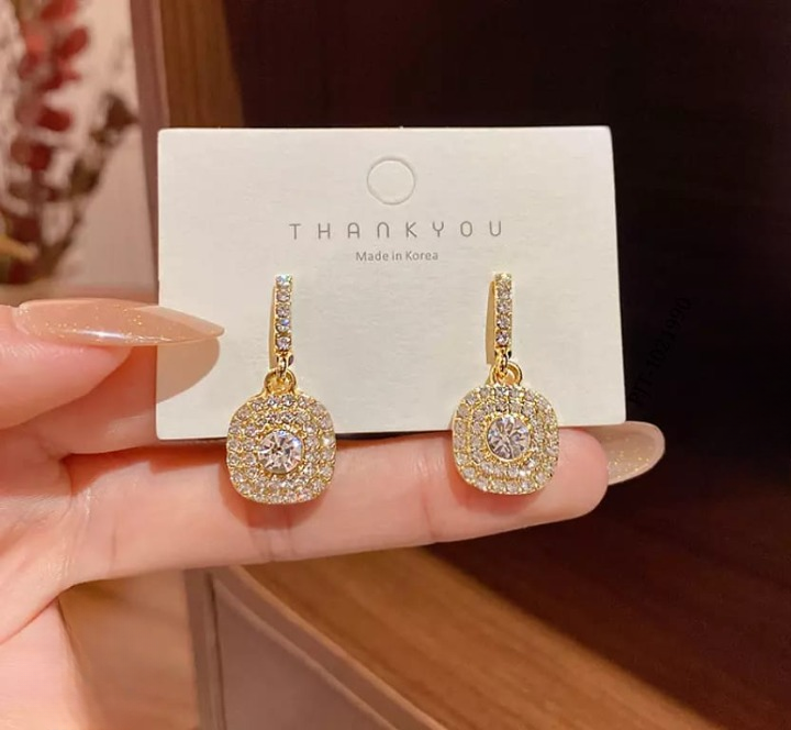 PJT-990 beautifull Sparkling Korean Zircon Earrings – Chic &amp; Timeless Design Available In Golden And Silver Color View Gallery - Pakistan