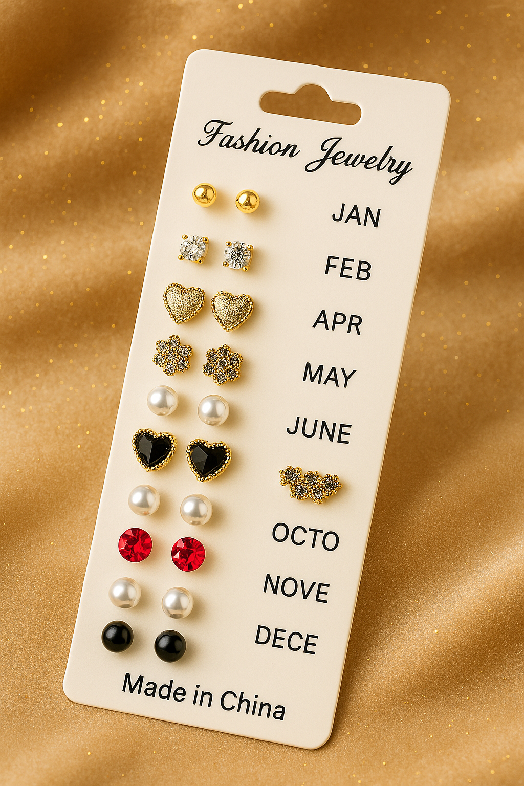 12 Pair Mixed Style Stud Earrings Set for Women – Golden Copper with Micro-Paved Cubic Zirconia – Trendy Fashion Jewelry View Gallery - Pakistan