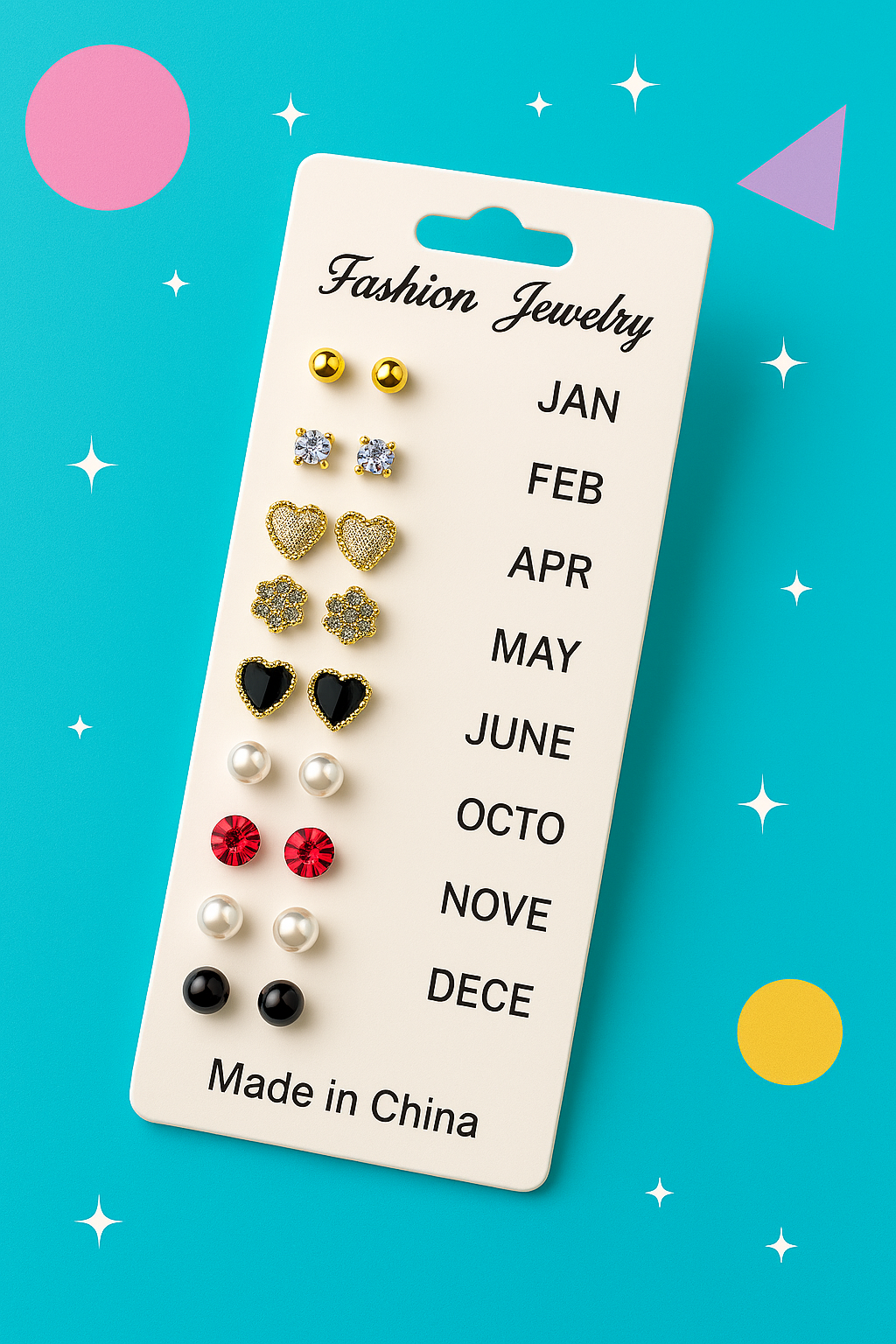 12 Pair Mixed Style Stud Earrings Set for Women – Golden Copper with Micro-Paved Cubic Zirconia – Trendy Fashion Jewelry View Gallery - Pakistan