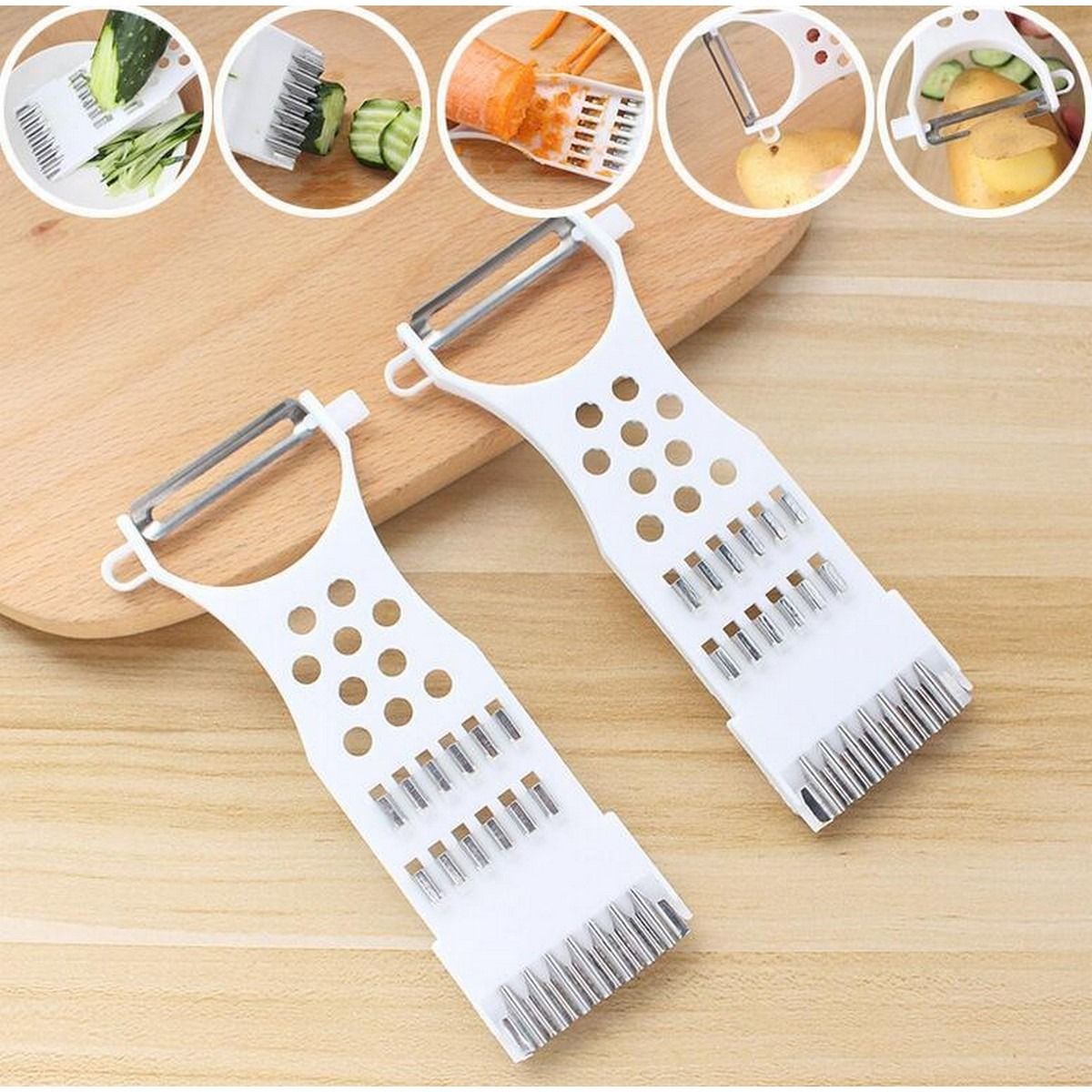 5-in-1 Multi Vegetable Cutter &amp; Peeler – Multipurpose Julienne Slicer, Grater, Metal Scraper, and Fruit &amp; Vegetable Kitchen Tool View Gallery - Pakistan