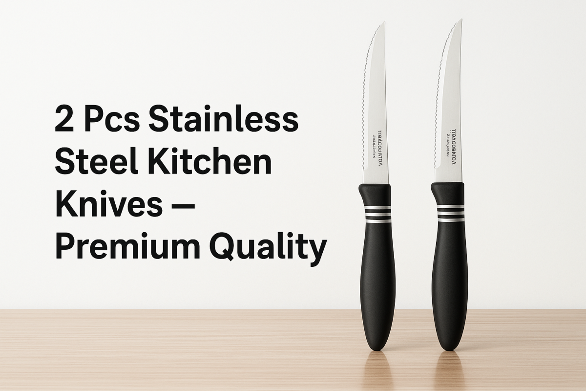 2 Pcs Concord Stainless Steel Kitchen Knife – Multipurpose Table Knife with Serrated Edge, 12 cm (Random color) View Gallery - Pakistan