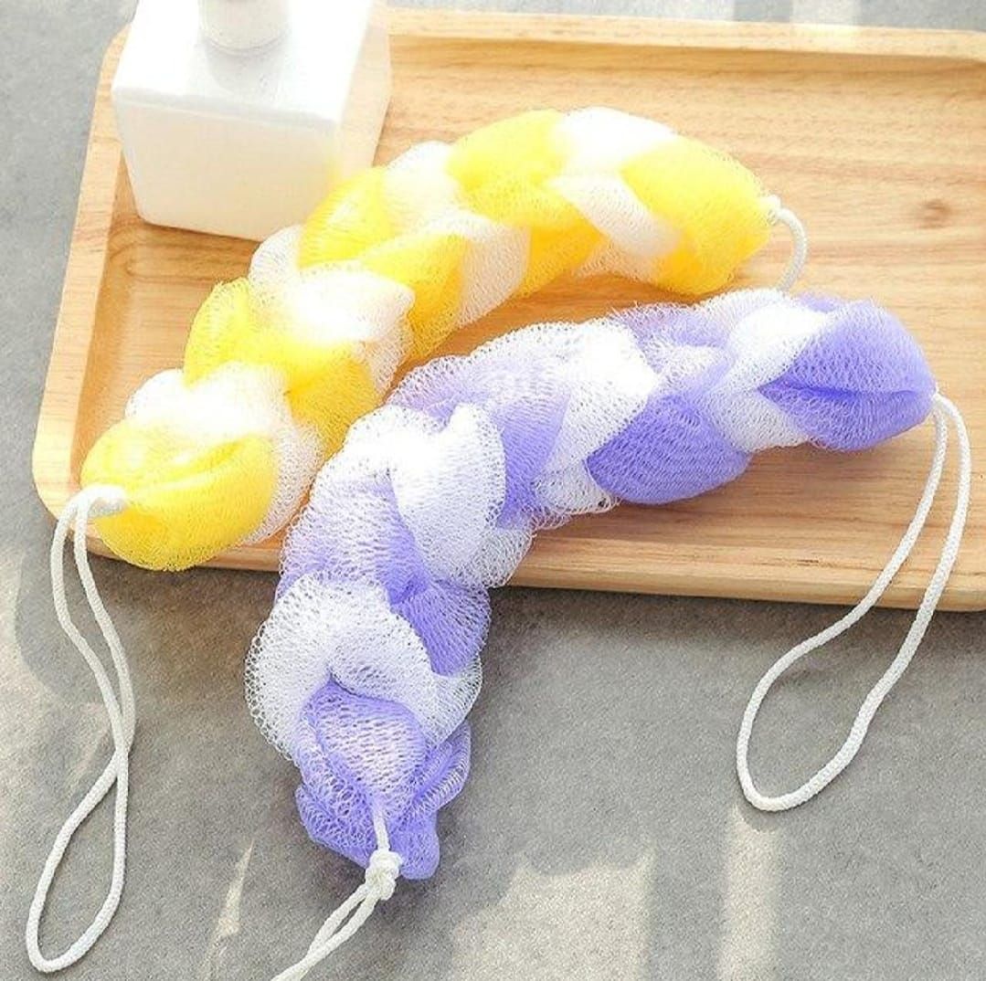 2PCs Wash Brush Bath Back Hanging Mesh Shower Sponge – Soft Exfoliating Braid Loofah (Random Color)
