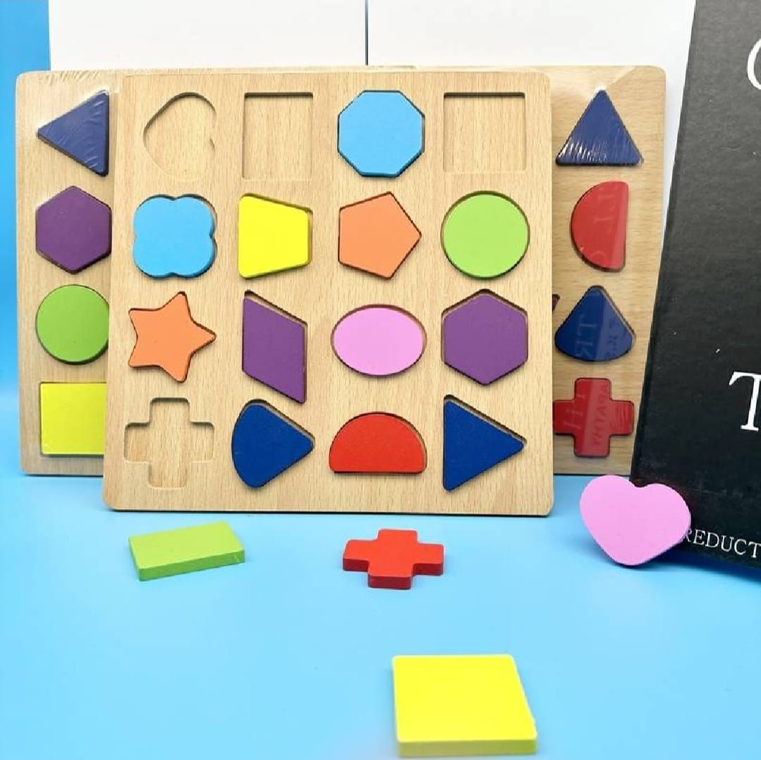 Colorful Geometric Shapes Wooden Cognitive Board Puzzle – Educational Learning Toy for Kids (1–3 Years, Safe &amp;amp; Durable)