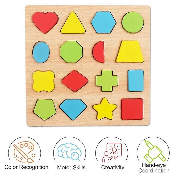 Colorful Geometric Shapes Wooden Cognitive Board Puzzle – Educational Learning Toy for Kids (1–3 Years, Safe &amp; Durable) View Gallery - Pakistan