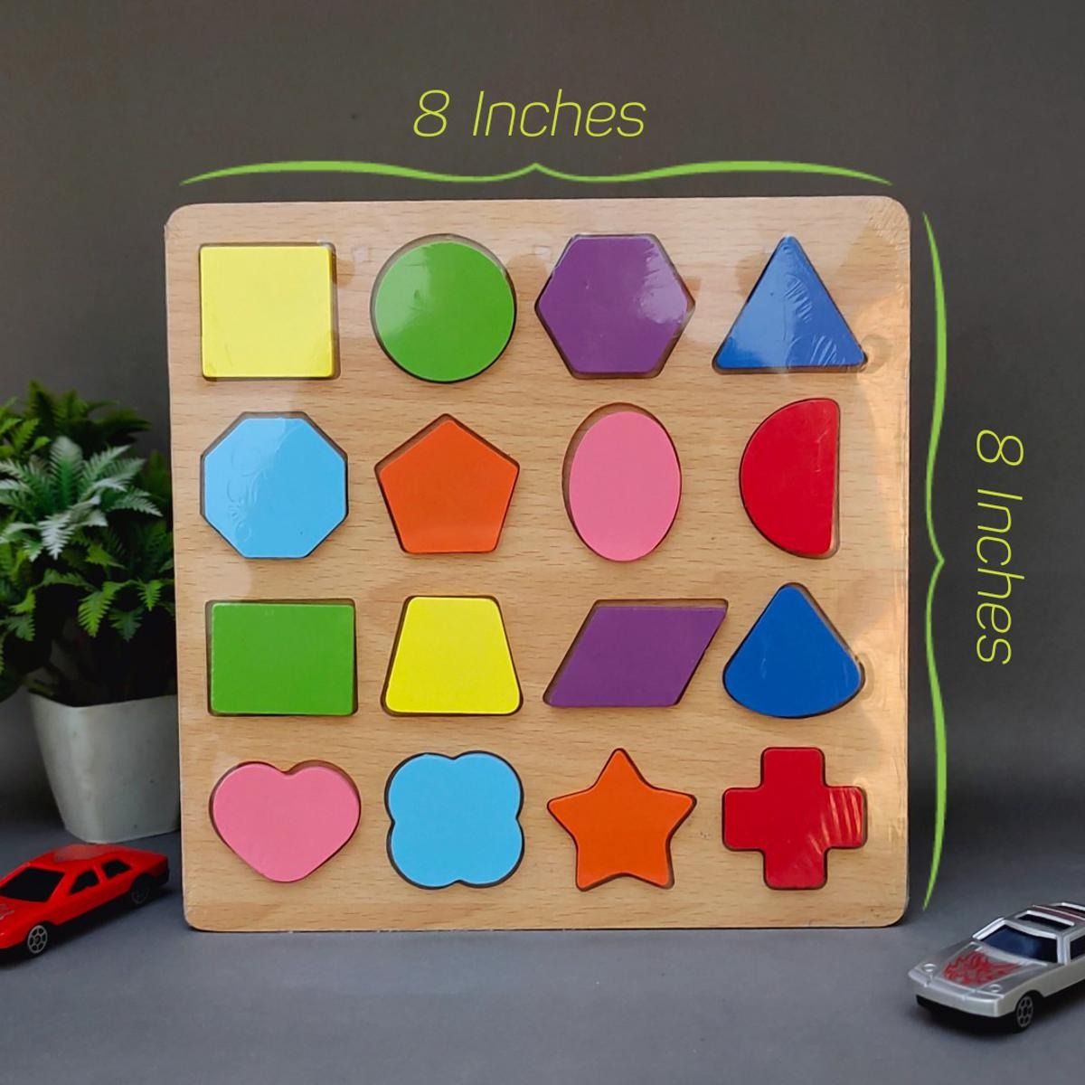 Colorful Geometric Shapes Wooden Cognitive Board Puzzle – Educational Learning Toy for Kids (1–3 Years, Safe &amp; Durable) View Gallery - Pakistan
