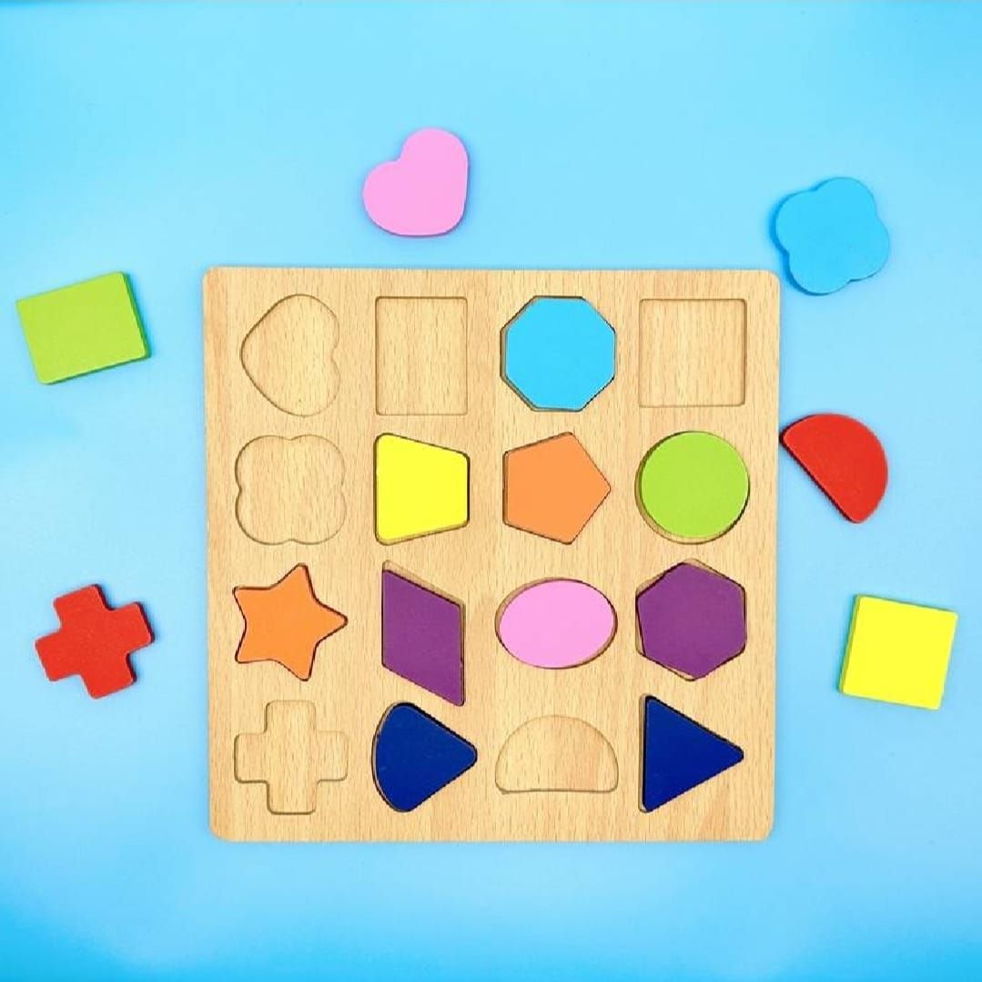 Colorful Geometric Shapes Wooden Cognitive Board Puzzle – Educational Learning Toy for Kids (1–3 Years, Safe &amp; Durable) View Gallery - Pakistan