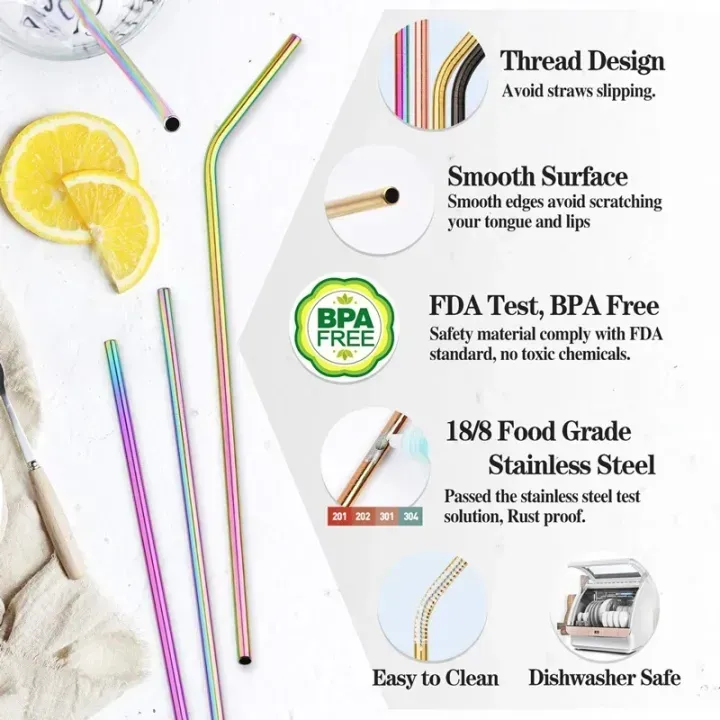 Set of 6 Colorful Reusable Metal Straws – Stainless Steel Drinking Straws with Eco-Friendly Design for Home, Travel &amp; Parties View Gallery - Pakistan