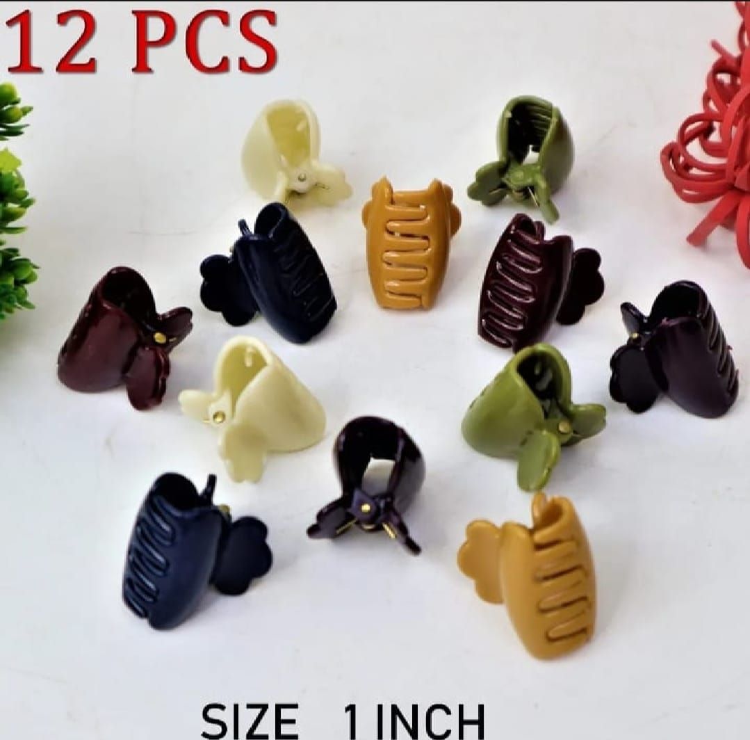 Pack of 12 Hair Catchers – Small Size (1 Inch) Multicolor Plastic Clips for Women &amp; Girls | Strong Grip &amp; Stylish Design (Random Color) View Gallery - Pakistan