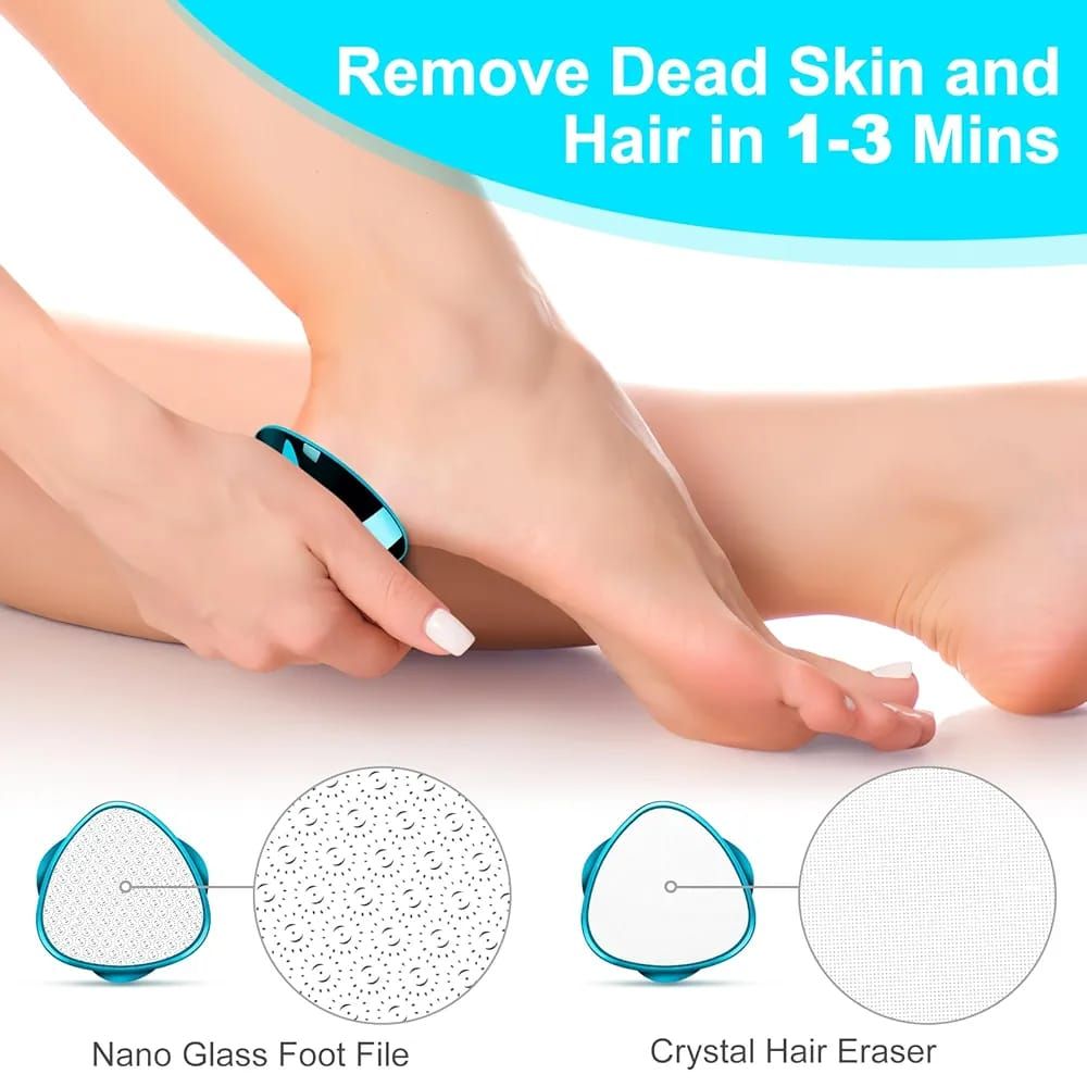 2 in 1 Double-Sided Nano Glass Callus Remover &amp; Crystal Hair Eraser – Safe &amp; Quick Foot File, Dead Skin &amp; Hard Callus Remover, Painless Epilator for Women, Portable Pedicure Tool (Random Color) View Gallery - Pakistan