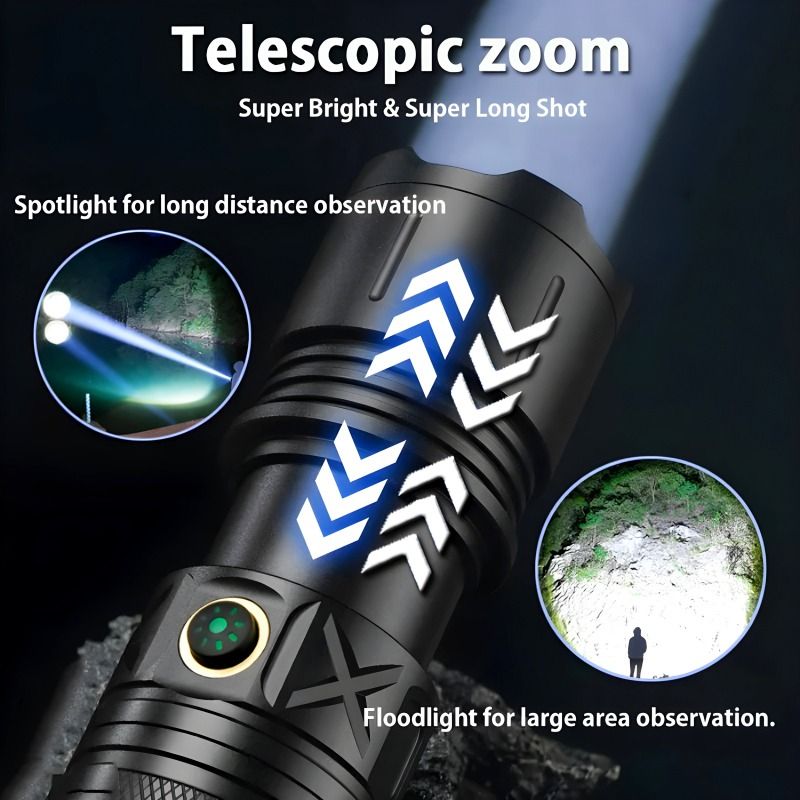 Ruilang P90 High Power Rechargeable LED Flashlight – Ultra Bright Torch with Zoom, Multiple Modes &amp; Type-C Fast Charging View Gallery - Pakistan