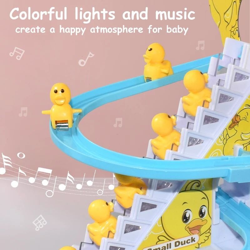 Duck Slide Toy Set, Funny Automatic Stair-Climbing Ducklings Cartoon Race Track Set Little Lovely Duck Slide Toy Escalator Toy with Lights and Music (3 sliding ducks) View Gallery - Pakistan