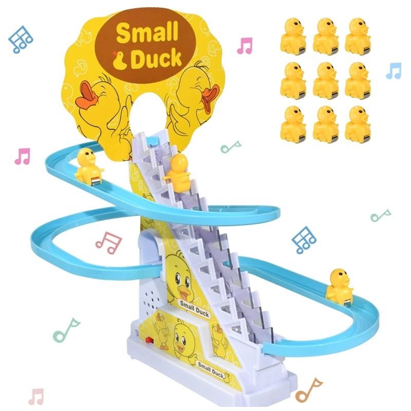 Duck Slide Toy Set, Funny Automatic Stair-Climbing Ducklings Cartoon Race Track Set Little Lovely Duck Slide Toy Escalator Toy with Lights and Music (3 sliding ducks) View Gallery - Pakistan