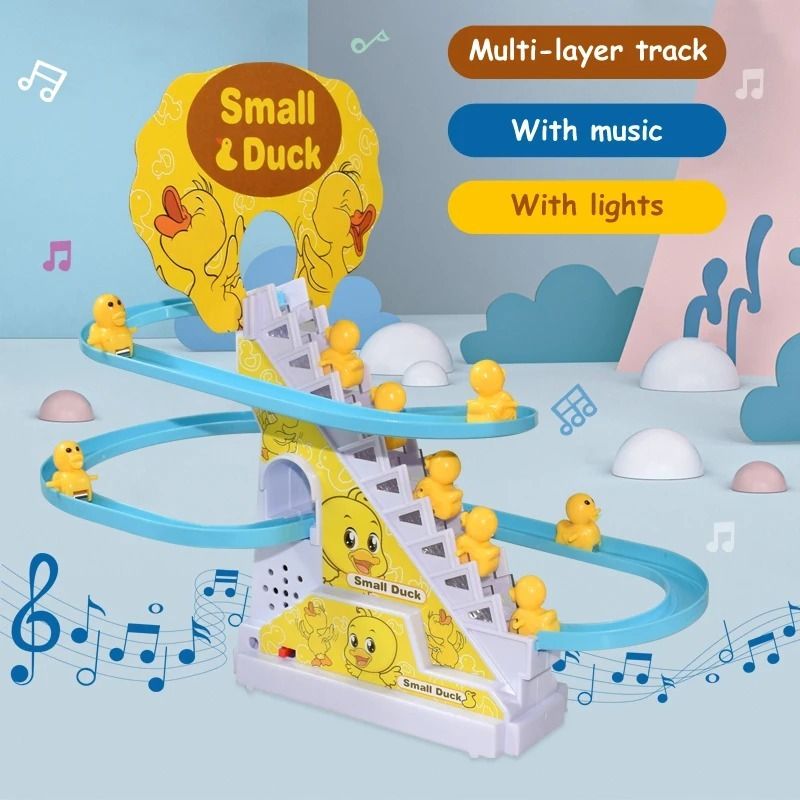 Duck Slide Toy Set, Funny Automatic Stair-Climbing Ducklings Cartoon Race Track Set Little Lovely Duck Slide Toy Escalator Toy with Lights and Music (3 sliding ducks) View Gallery - Pakistan