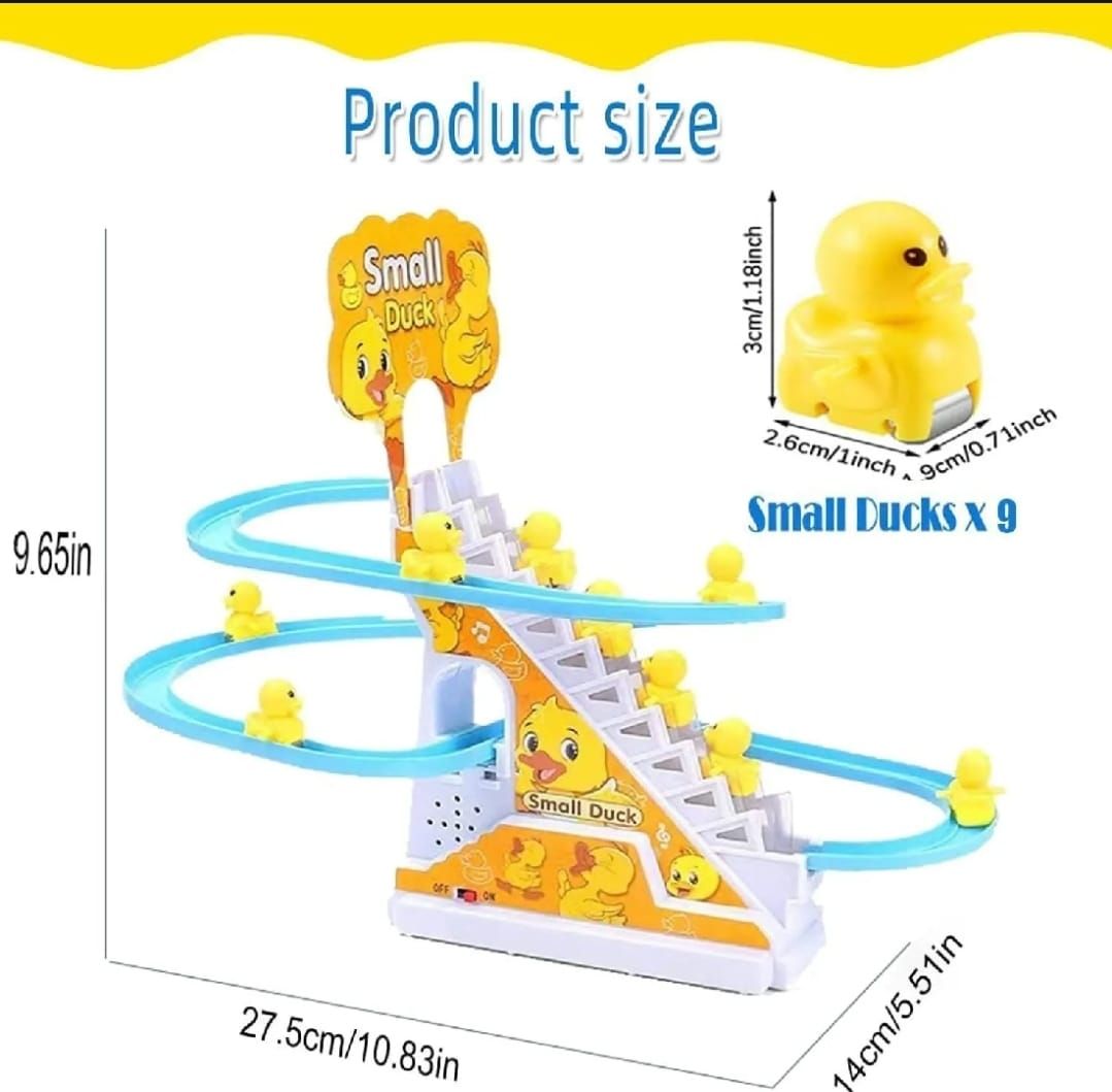 Duck Slide Toy Set, Funny Automatic Stair-Climbing Ducklings Cartoon Race Track Set Little Lovely Duck Slide Toy Escalator Toy with Lights and Music (3 sliding ducks) View Gallery - Pakistan