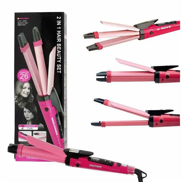 Nova 2-in-1 Hair Straightener &amp; Curler – Model NH-2009, Quick Heat-Up Ceramic Plates for Smooth Straightening &amp; Effortless Curls, Portable Dual-Use Styling Tool for All Hair Types View Gallery - Pakistan