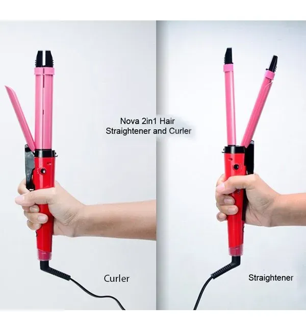 Nova 2-in-1 Hair Straightener &amp; Curler – Model NH-2009, Quick Heat-Up Ceramic Plates for Smooth Straightening &amp; Effortless Curls, Portable Dual-Use Styling Tool for All Hair Types View Gallery - Pakistan
