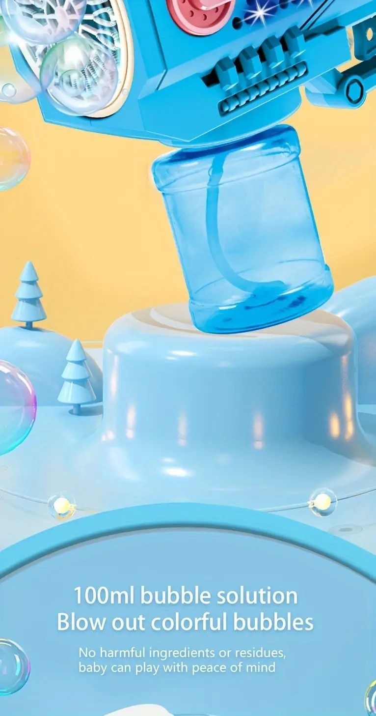 Children’s Handheld Porous Electric Bubble Gun with Lights &amp; Music – Automatic Mess-Free Bubble Blower with Bottle Fix System for Indoor/Outdoor Play, Pool Parties, Birthdays &amp; Special Events (Random Color) View Gallery - Pakistan