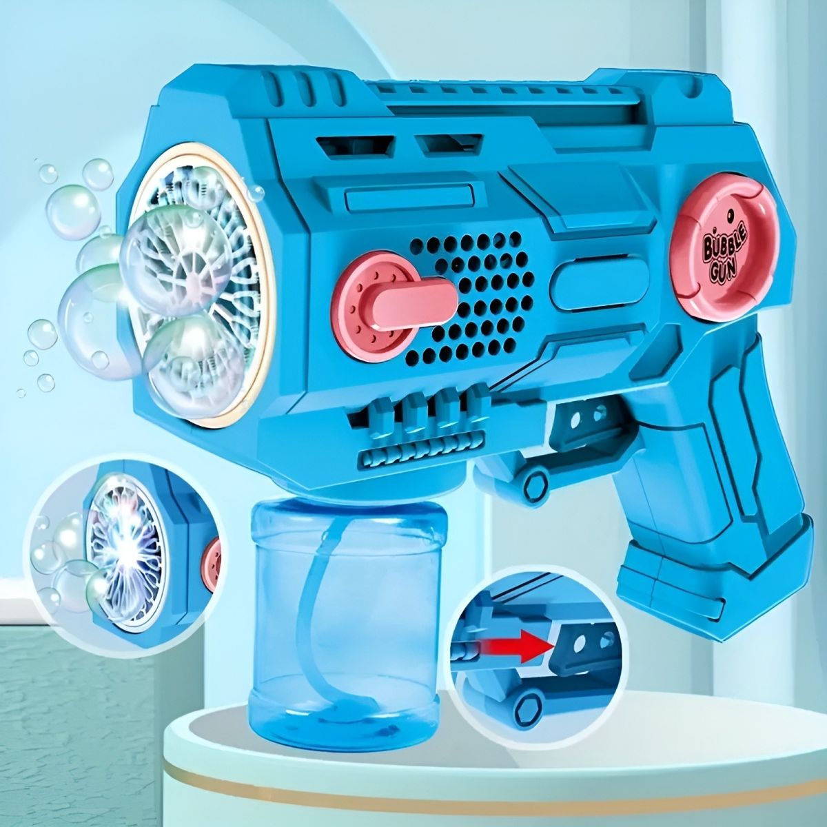 Children’s Handheld Porous Electric Bubble Gun with Lights &amp; Music – Automatic Mess-Free Bubble Blower with Bottle Fix System for Indoor/Outdoor Play, Pool Parties, Birthdays &amp; Special Events (Random Color) View Gallery - Pakistan