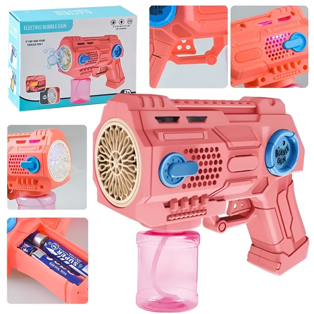 Children’s Handheld Porous Electric Bubble Gun with Lights &amp; Music – Automatic Mess-Free Bubble Blower with Bottle Fix System for Indoor/Outdoor Play, Pool Parties, Birthdays &amp; Special Events (Random Color) View Gallery - Pakistan