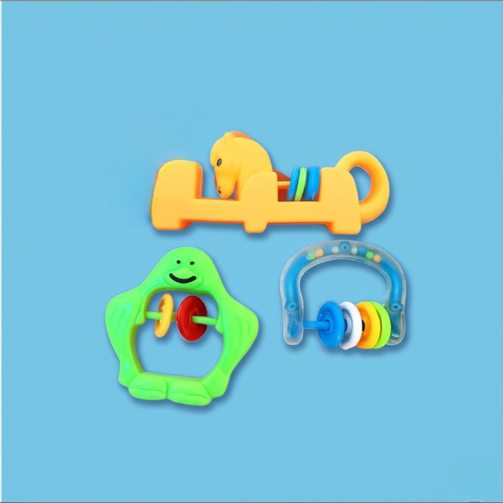 3 Pcs Baby Rattle Set – Non-Toxic Plastic Toys for Newborns, Safe &amp; Lightweight, Colorful Shapes for Sensory and Motor Skill Development (0-3 Years) View Gallery - Pakistan