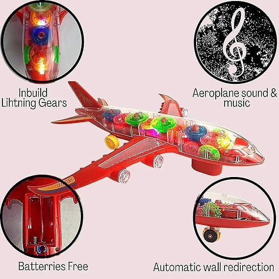 New Trending Transparent Gear Plane Toy – Light Mode, Music, Bump-and-Go Action, 45×46 cm, Battery Operated, for Kids Ages 3 and Up View Gallery - Pakistan