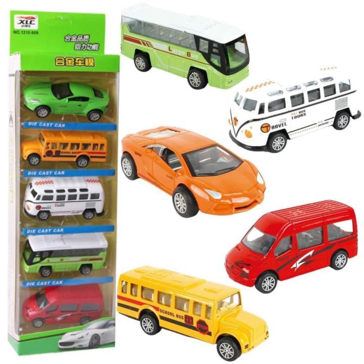 5-Piece Die Cast Metal Car and Bus Set – 1:64 Scale City Vehicle Collection for Kids – Pull Back &amp;amp; Release – Durable Metal &amp;amp; Plastic Construction – Educational Toy for Ages 3+