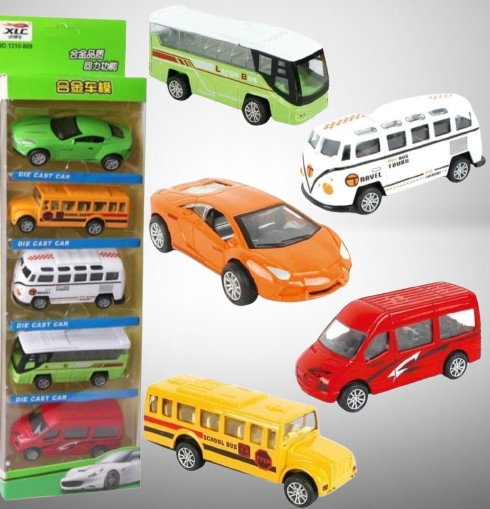 5-Piece Die Cast Metal Car and Bus Set – 1:64 Scale City Vehicle Collection for Kids – Pull Back &amp; Release – Durable Metal &amp; Plastic Construction – Educational Toy for Ages 3+ View Gallery - Pakistan