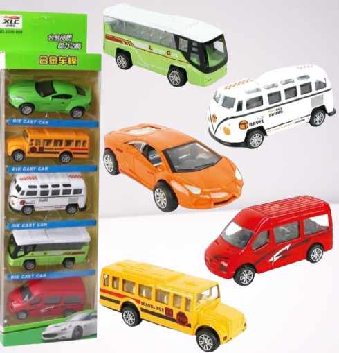 5-Piece Die Cast Metal Car and Bus Set – 1:64 Scale City Vehicle Collection for Kids – Pull Back &amp; Release – Durable Metal &amp; Plastic Construction – Educational Toy for Ages 3+ View Gallery - Pakistan