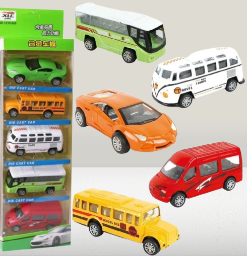 5-Piece Die Cast Metal Car and Bus Set – 1:64 Scale City Vehicle Collection for Kids – Pull Back &amp; Release – Durable Metal &amp; Plastic Construction – Educational Toy for Ages 3+ View Gallery - Pakistan