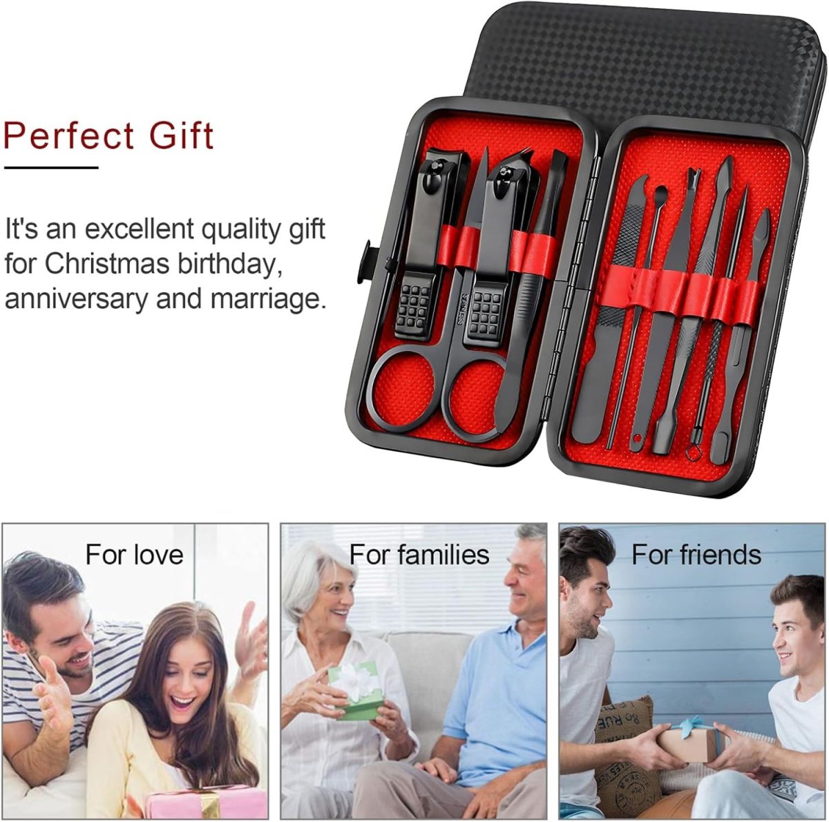 Premium Manicure &amp;amp; Pedicure Kit – Stainless Steel Nail Clippers Set with Grooming Tools for Hand, Foot &amp;amp; Facial Care – Travel Case Included ( 10 PCS Creative Smiley Nail Tool Set )