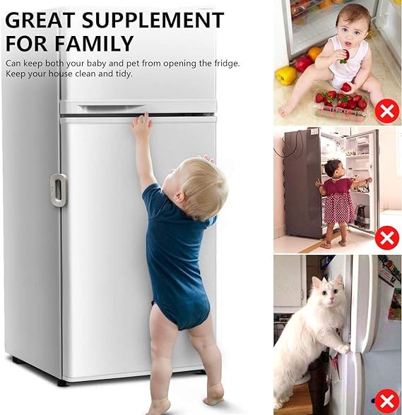 Refrigerator Door Lock for Child Safety | Easy Adhesive Freezer Lock | Double Button Design | Random Color View Gallery - Pakistan