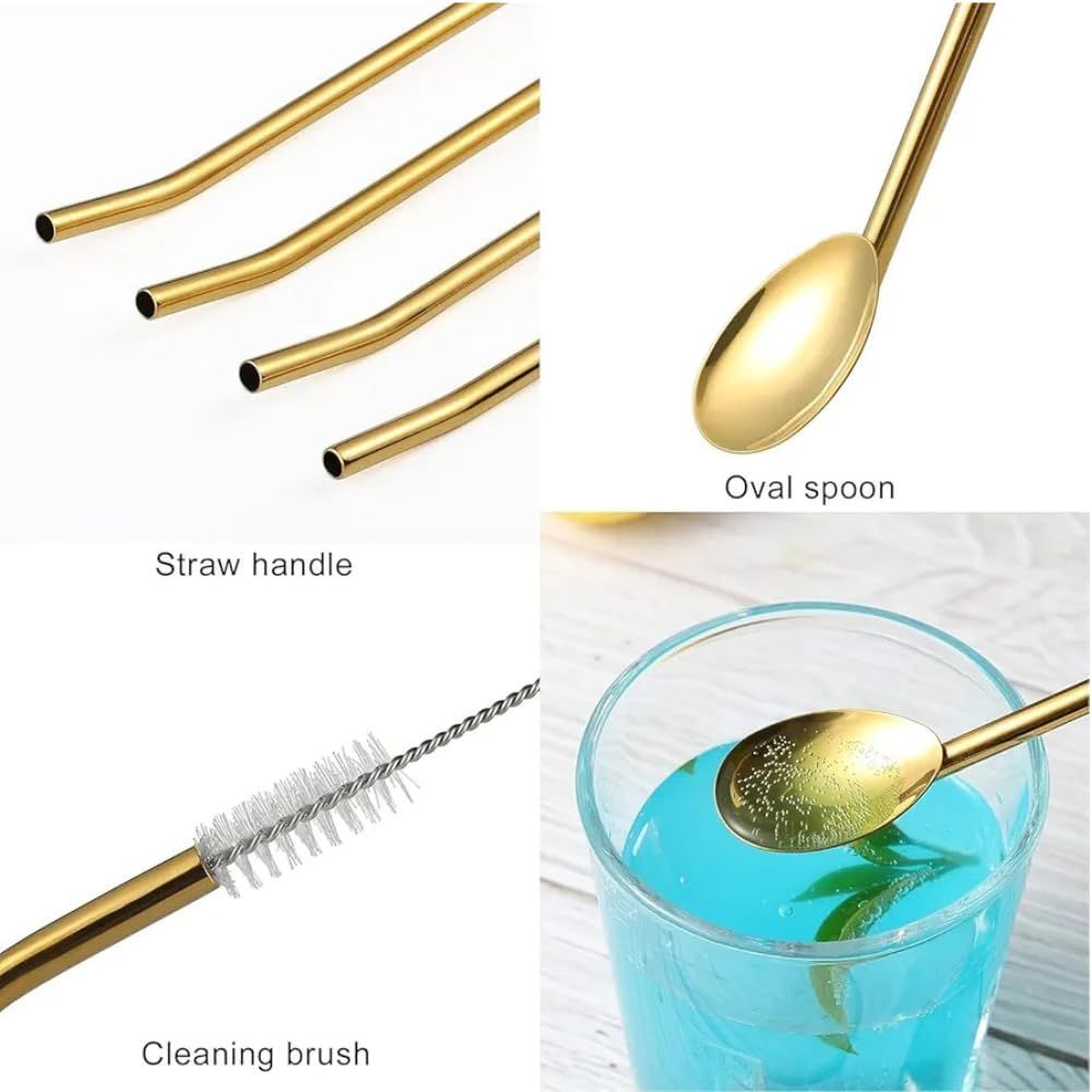6-Piece Reusable Stainless Steel Straw Spoons with Cleaning Brush – Eco-Friendly