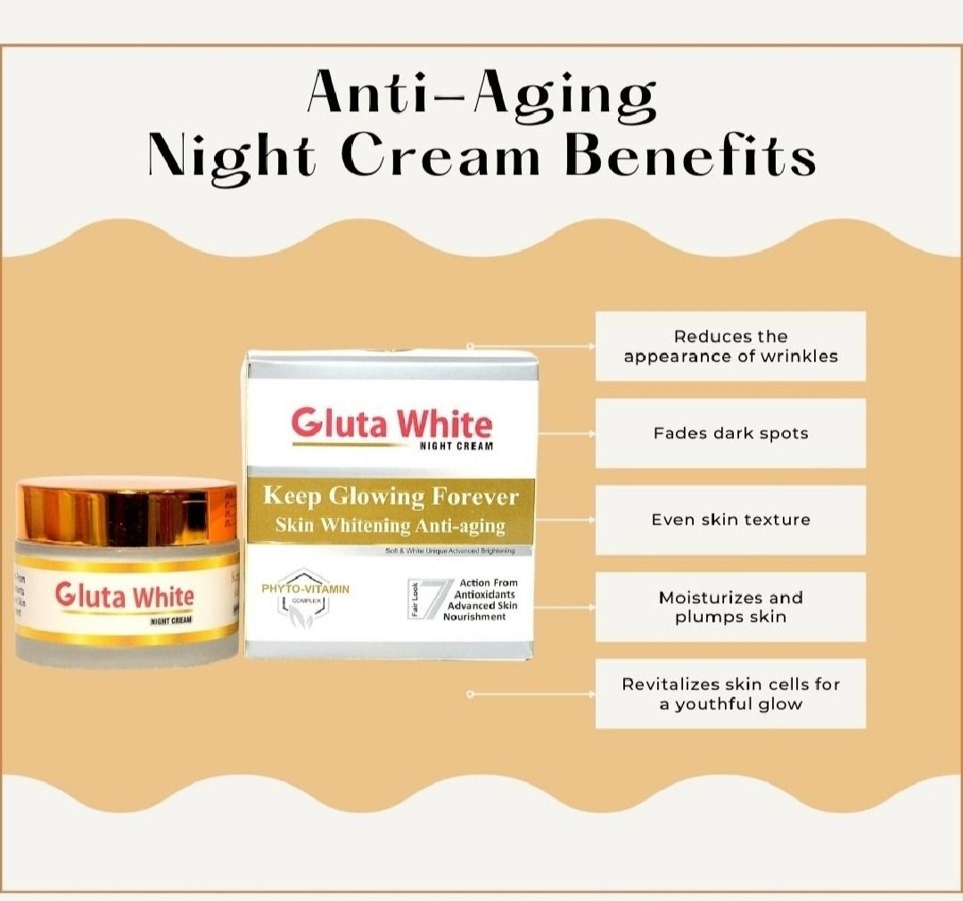 Gluta White Night Cream (50 ml) - Glutathione white Cream Extreme Strong whitening And Anti-Aging night cream - Gluta White Night Cream  - Achieve a Brighter, More Radiant Complexion View Gallery - Pakistan