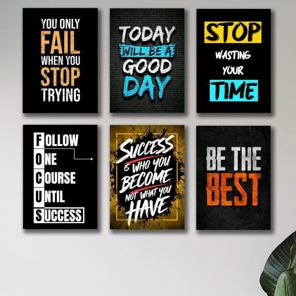 Set Of 6 Motivational Wooden Canvas Frames For Wall Decore 8x11 inches size / Sticky Phototiles Frames View Gallery - Pakistan