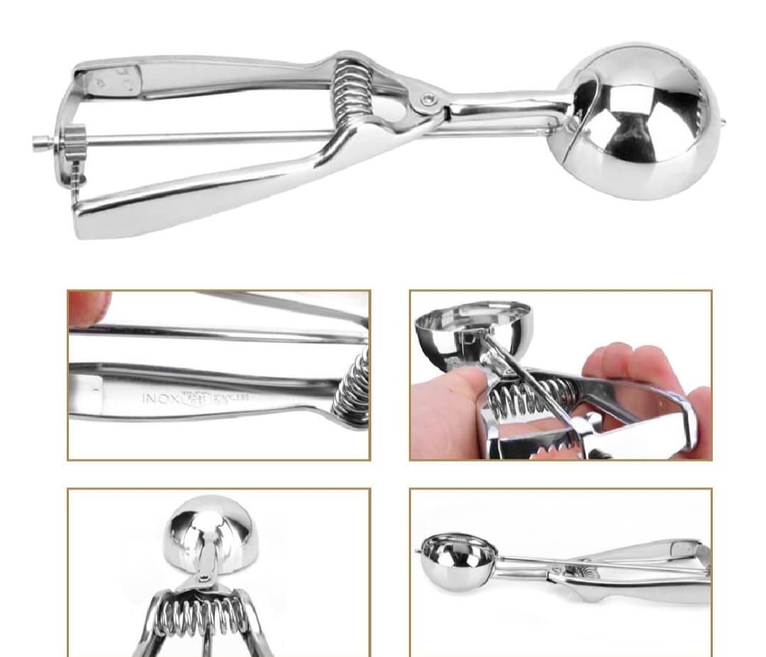 Premium Stainless Steel Ice Cream Scoop – Heavy Duty Metal Scooper Spoon, Dishwasher Safe, Ergonomic Handle for Frozen Yogurt, Gelato, Sundaes &amp; More – Medium, Silver View Gallery - Pakistan