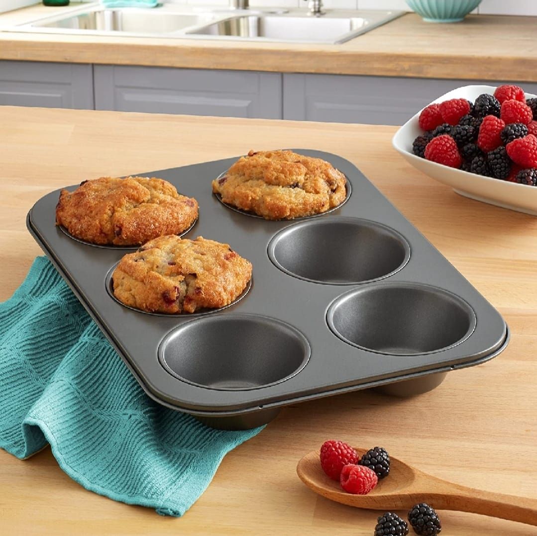 6-Cup Muffin Pan – Non-Stick Carbon Steel Cupcake Baking Tray | Heavy Duty Standard Bakeware for Muffins, Cakes, Mini Pies &amp; More View Gallery - Pakistan