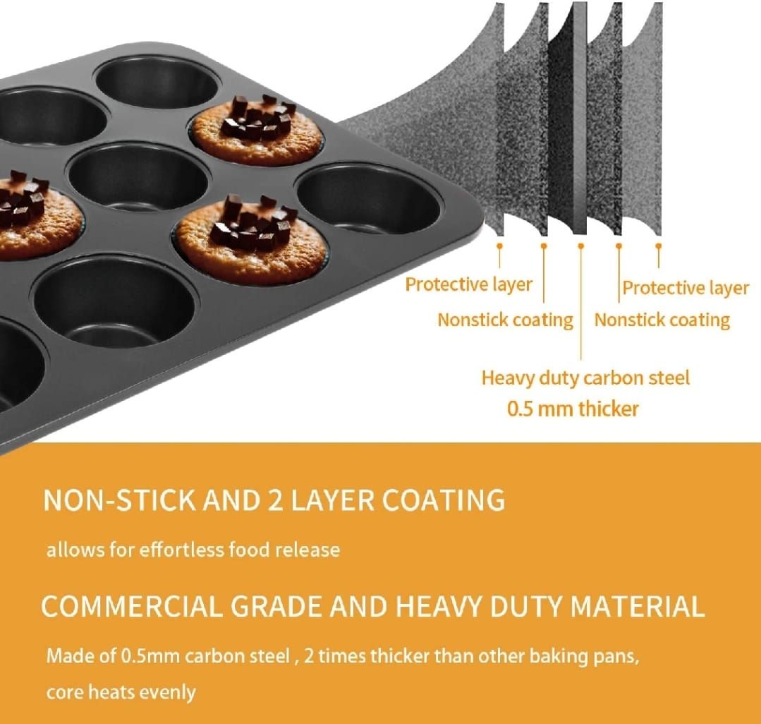 6-Cup Muffin Pan – Non-Stick Carbon Steel Cupcake Baking Tray | Heavy Duty Standard Bakeware for Muffins, Cakes, Mini Pies &amp; More View Gallery - Pakistan