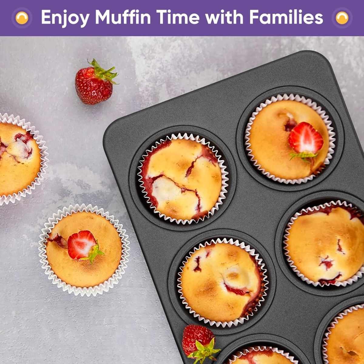 6-Cup Muffin Pan – Non-Stick Carbon Steel Cupcake Baking Tray | Heavy Duty Standard Bakeware for Muffins, Cakes, Mini Pies &amp; More View Gallery - Pakistan