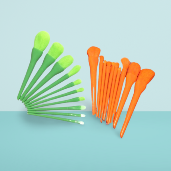 10 Pcs Professional Makeup Brush Set – Face, Eyes &amp;amp; Lips | Concealer, Blush, Eyeshadow, Highlighter | Orange &amp;amp; Green Colors