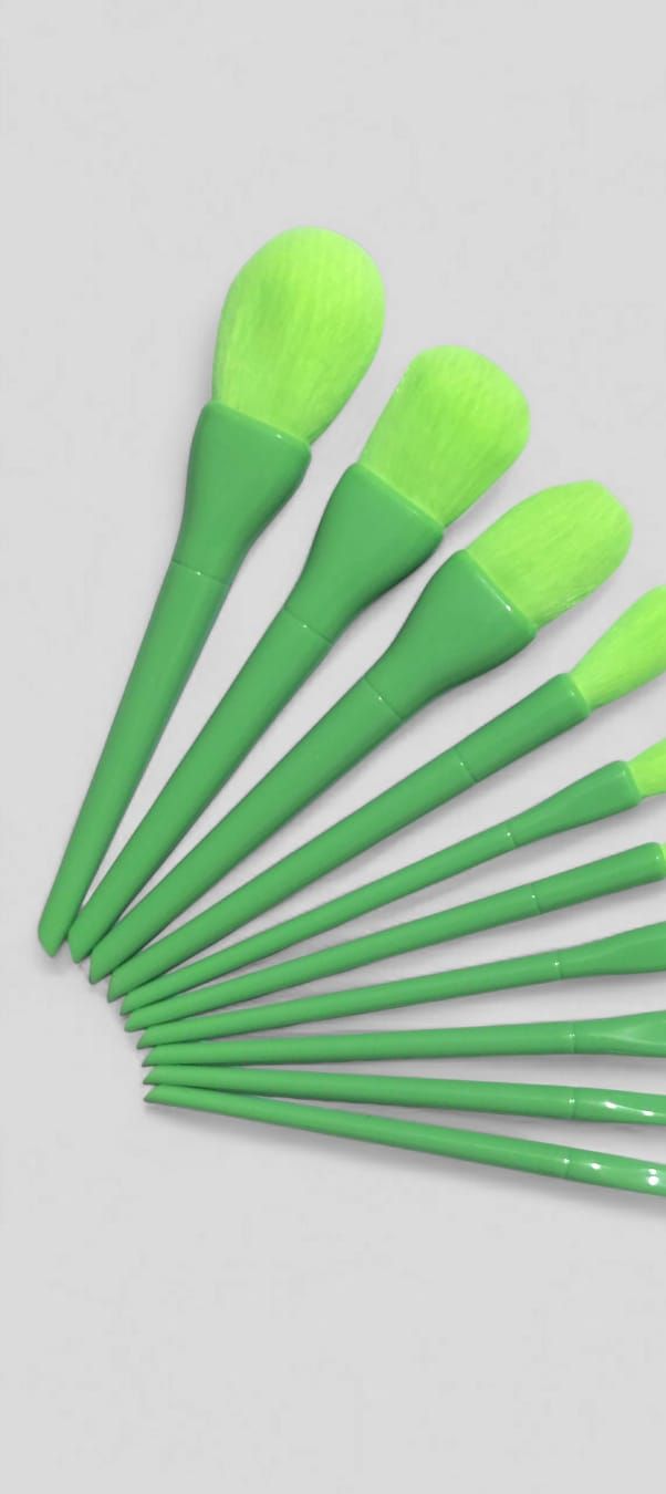 10 Pcs Professional Makeup Brush Set – Face, Eyes &amp; Lips | Concealer, Blush, Eyeshadow, Highlighter | Orange &amp; Green Colors View Gallery - Pakistan