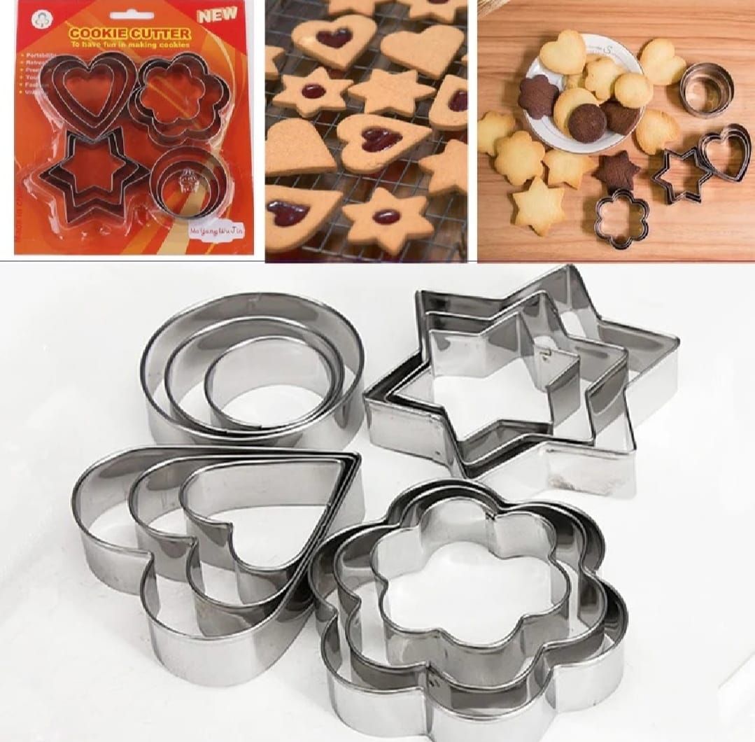 12-Piece Stainless Steel Cookie Cutter Set – 4 Assorted Shapes for Baking, Pastry, and Crafts View Gallery - Pakistan