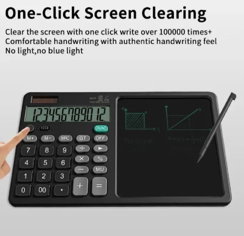 2-in-1 Calculator with LCD Writing Tablet – Dual-Function Office &amp; School Gadget | Portable &amp; Eco-Friendly |Random Color View Gallery - Pakistan
