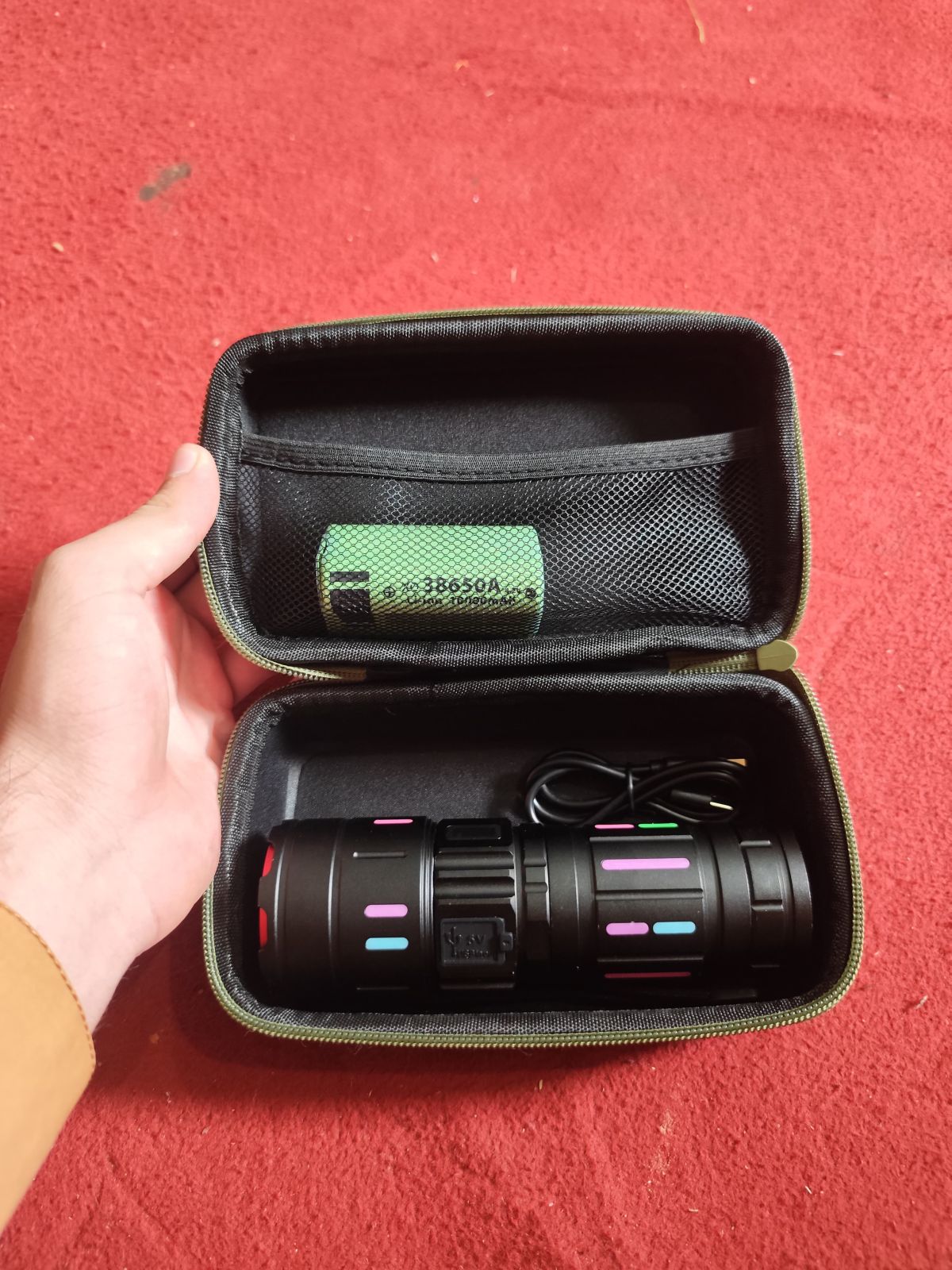 Tactical LED Flashlight Kit with Portable Green Hard Case – High-Powered, Rechargeable, Multi-Mode Light View Gallery - Pakistan