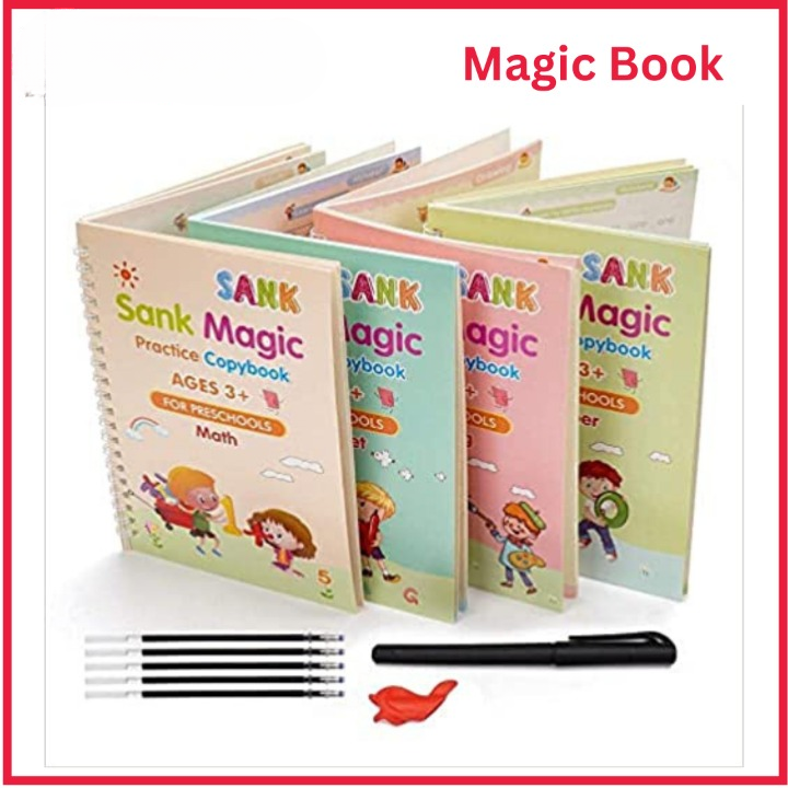 Set of 4 Sank Magic Learning Book with Magic Pen &amp; 5 refills, Practice book For Montessori children Tracing Handwriting View Gallery - Pakistan