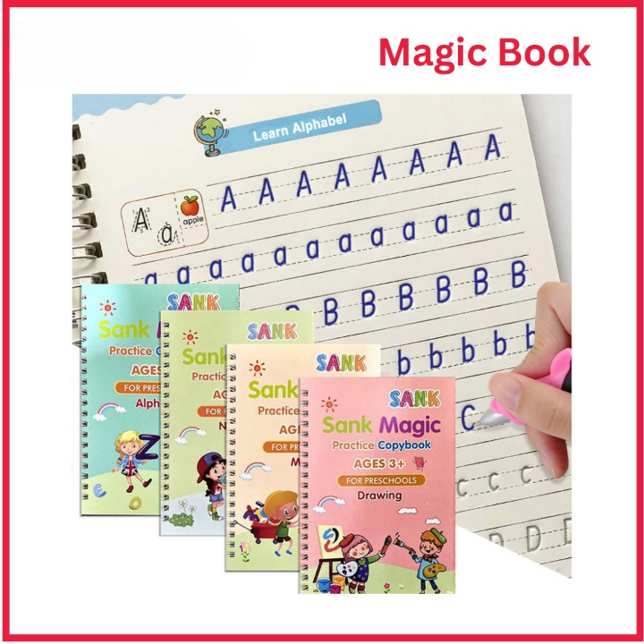 Set of 4 Sank Magic Learning Book with Magic Pen &amp; 5 refills, Practice book For Montessori children Tracing Handwriting View Gallery - Pakistan