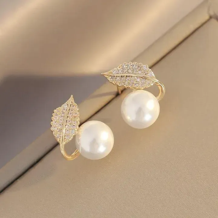 Leaf Pearl Earrings - Classy and Feminine Jewelry for Daily &amp; Party Wear - Studs For Girls And Womens View Gallery - Pakistan